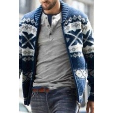 Fashion Lapel Zipper Cardigan Cotton Men's Slim Sweater