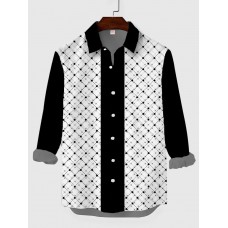 Mid-Century Black-White Dot and Line Fashion Printing Men's Long Sleeve Shirt