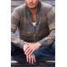 Men's Striped Jacquard Knit Grey Cardigan