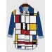 Plaid Series Abstract Painting Piet Mondrian Checkered Printing Men's Long Sleeve Shirt