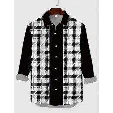 Plaid Series White Tartan Scottish And Black Stitching Men's Long Sleeve Shirt