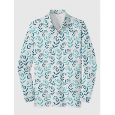 Cycle-Print Abstract Hawaiian Art Natural Leaves Printing Men‘s Long Sleeve Polo