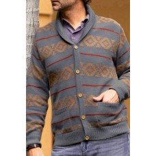 Men's Striped Jacquard Knit Grey Cardigan