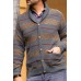 Men's Striped Jacquard Knit Grey Cardigan